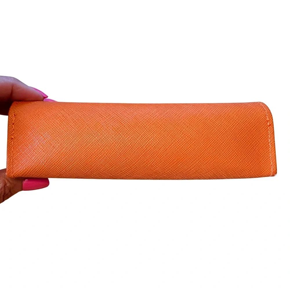 Tory Burch Orange Faux Textured Leather Eyeglass Case